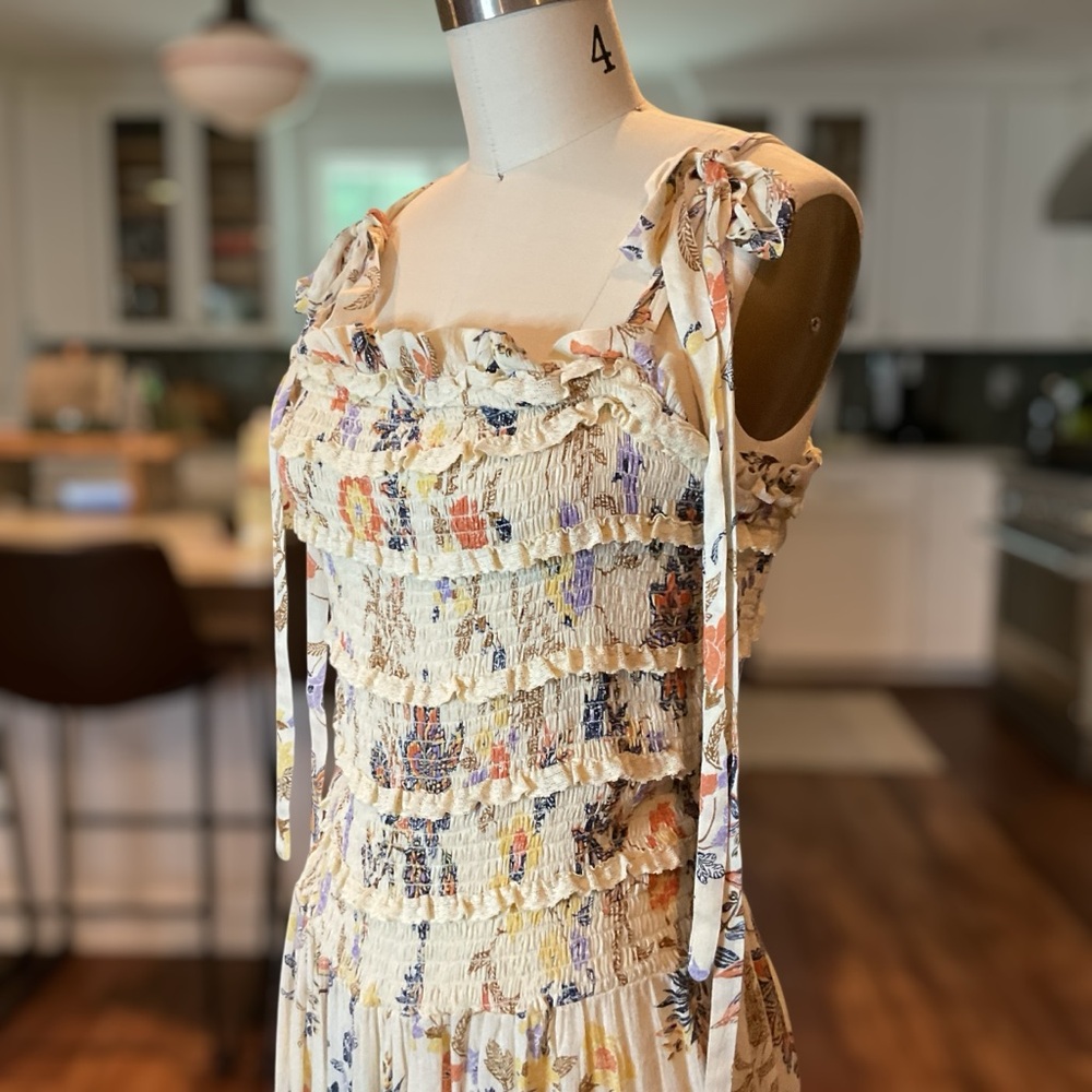 Free People Isla Cream Floral Midi Dress Large - Picture 3 of 13